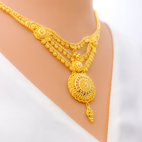 Magnificent Domed Flower 22k Gold Necklace Set 