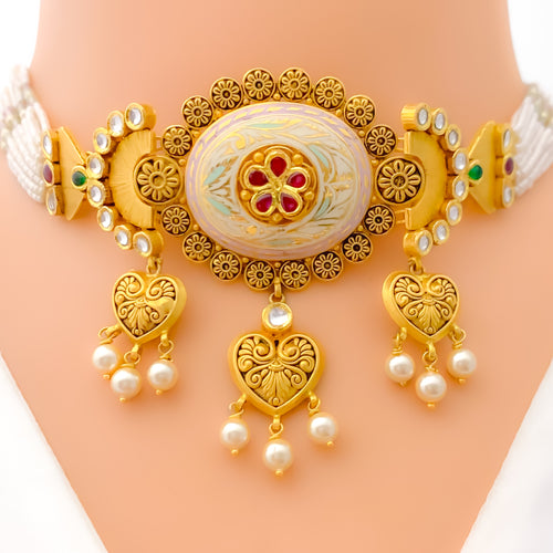 Imperial Classy Floral 22k Gold Antique Necklace Set