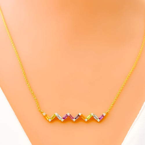 Bright Beautiful 18k Gold + Trendy Diamond Necklace