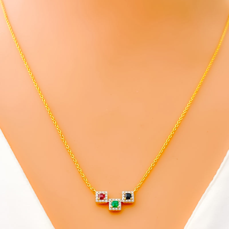 Timeless Vibrant Trio 18k Gold + Diamond Necklace