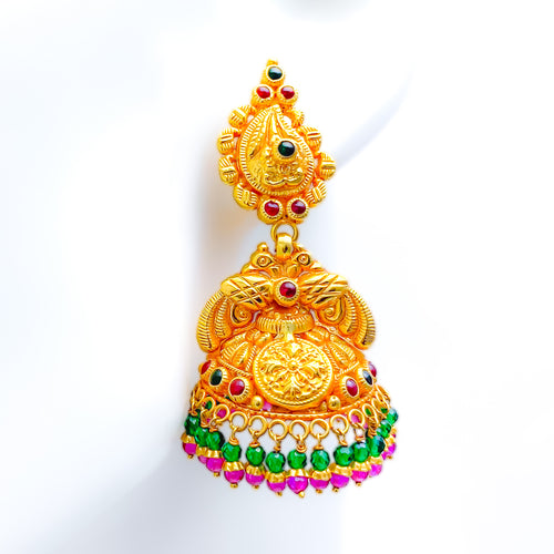 Decorative Delicate 22k Gold Temple Jhumki Earrings 