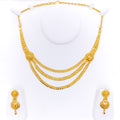 Bold Poised Three Layered 22k Gold Necklace Set