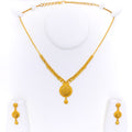 Opulent Checkered Drop 22k Gold Necklace Set 