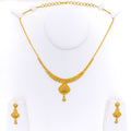 Checkered Ornamental 22k Gold Fanned Necklace Set 