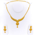 Magnificent V Shaped Dome Flower 22k Gold Necklace Set 