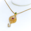 Priceless Decadent Polki Flower 22k Gold Pendant Set 