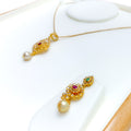 Priceless Decadent Polki Flower 22k Gold Pendant Set 