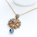 Distinctive Embellished Floral 18K Gold + Diamond Pendant Set 