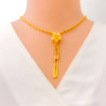 Glamorous Twisted Floral 22k Gold Dangling Necklace Set