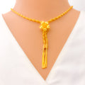 Glamorous Twisted Floral 22k Gold Dangling Necklace Set