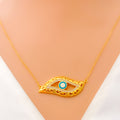 Mesmerizing Evil Eye Guard 21k Gold CZ Necklace