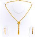 Glamorous Twisted Floral 22k Gold Dangling Necklace Set