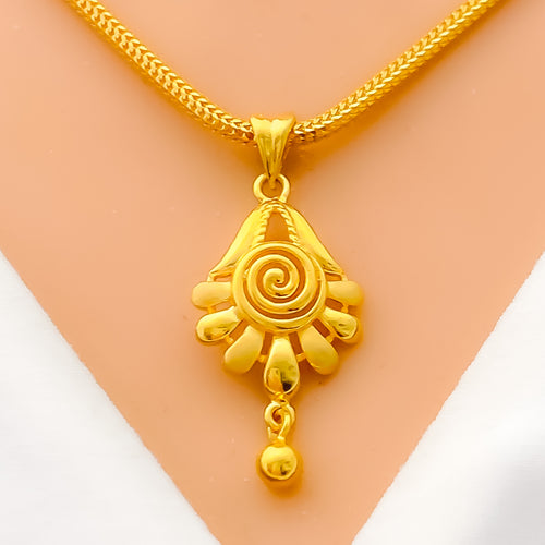 Fashionable Spiral Flower 22k Gold Pendant 