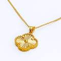 Radiant Ornate 21k Gold Clover Pendant W/Chain 