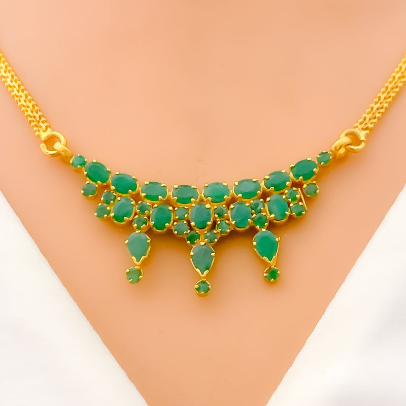 Tasteful Traditional 22k Gold Emerald Necklace Set 
