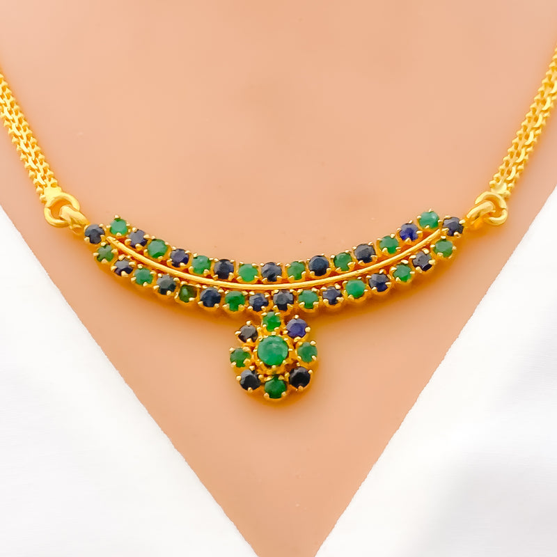 Royal 22k Gold Emerald Sapphire Necklace Set 
