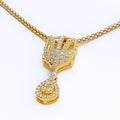 Trendy Striped V Shaped Diamond + 18k Gold Pendant