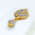 Shimmery Striped Leaf 22k Gold CZ Pearl Pendant Set 