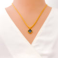 Impeccable 21k Gold Clover Pendant Set W/Ring 