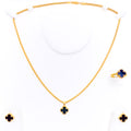 Impeccable 21k Gold Clover Pendant Set W/Ring 