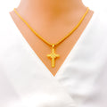 Dazzling Striped 22k Gold Cross Pendant 