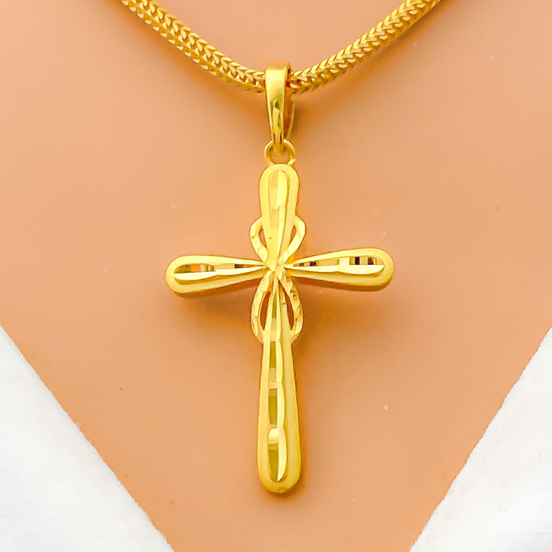 Iconic Infinity Loop 22k Gold Cross Pendant 