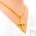 Flower Adorned 22k Gold Cross Pendant 