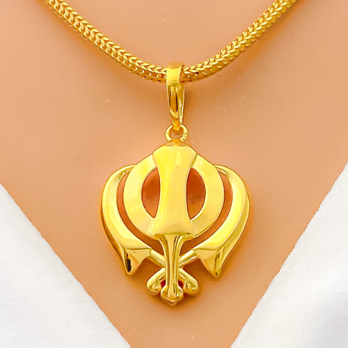 Opulent Shiny 22k Gold Khanda Pendant 