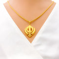 Ornate Textured 22k Gold Khanda Pendant 