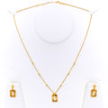 Trendy Rectangular 21k Gold Chic Necklace Set 