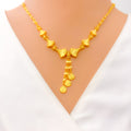 Charming Asymmetrical 21k Gold Reflective Necklace Set 