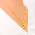 Trendy Rectangular 21k Gold Chic Necklace Set 