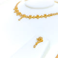 Dainty Delicate Floral Drop 22k Gold CZ Necklace Set 