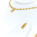 Iridescent Ornamental 22k Gold Dangling CZ Necklace Set 