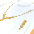 Bold Geometric Halo Flower 22k Gold CZ Necklace Set 