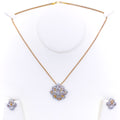 Distinct Floral Star Diamond + 18k Gold Pendant Set