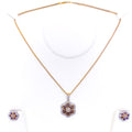 Floral Sapphire Diamond + 18k Gold Pendant Set