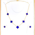 Graceful Clover Lapis 21K Gold Necklace Set 