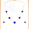 Graceful Clover Lapis 21K Gold Necklace Set 