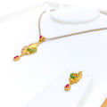 Decorative Leaf Accented 22k Gold CZ Pendant Set 