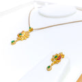 Opulent Floral Peacock 22k Gold CZ Pendant Set 