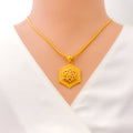 Elevated Floral Hexagon 22k Gold Pendant Set 