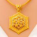 Elevated Floral Hexagon 22k Gold Pendant Set 