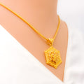 Elevated Floral Hexagon 22k Gold Pendant Set 