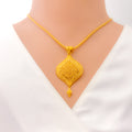 Imperial Leaf Accented 22k Gold Pendant Set 