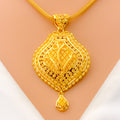 Graceful Floral Checkered 22k Gold Pendant Set 