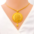 Extravagant Checkered Dome 22k Gold Pendant Set 