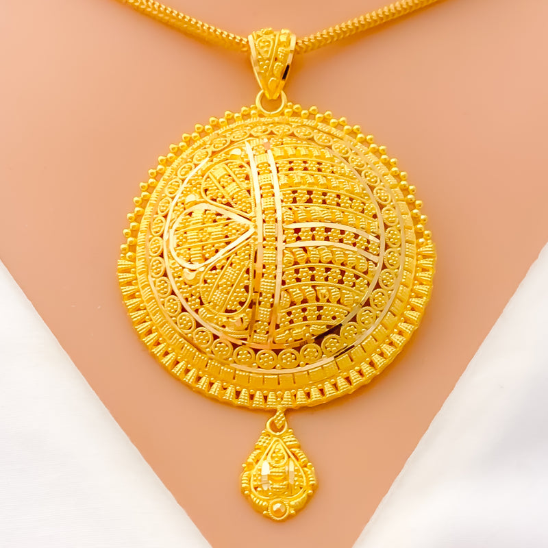 Regal Gleaming 22k Gold Domed Pendant Set