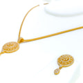 Iconic Checkered Floral 22k Gold CZ Pendant Set 
