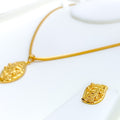 Dazzling Decorative Leaf 22K Gold Pendant Set 